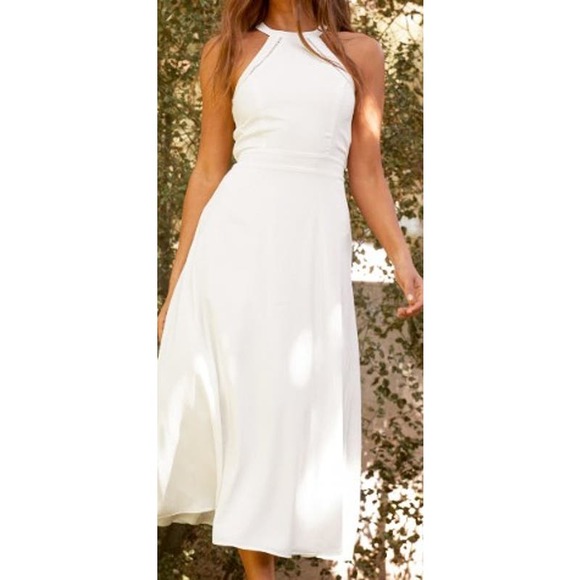 Lulus Dresses & Skirts - LULU'S SZ M Summer Dream White Tie-Back Halter Backless Midi Dress NEW B132